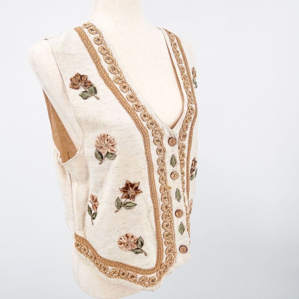 Vintage Natural Boho Button Up Floral Tie Back Vest - PM